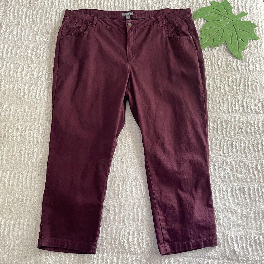 Jessica London Straight Leg Jeans Plus Size 24 W Petite Burgundy Red Stretch